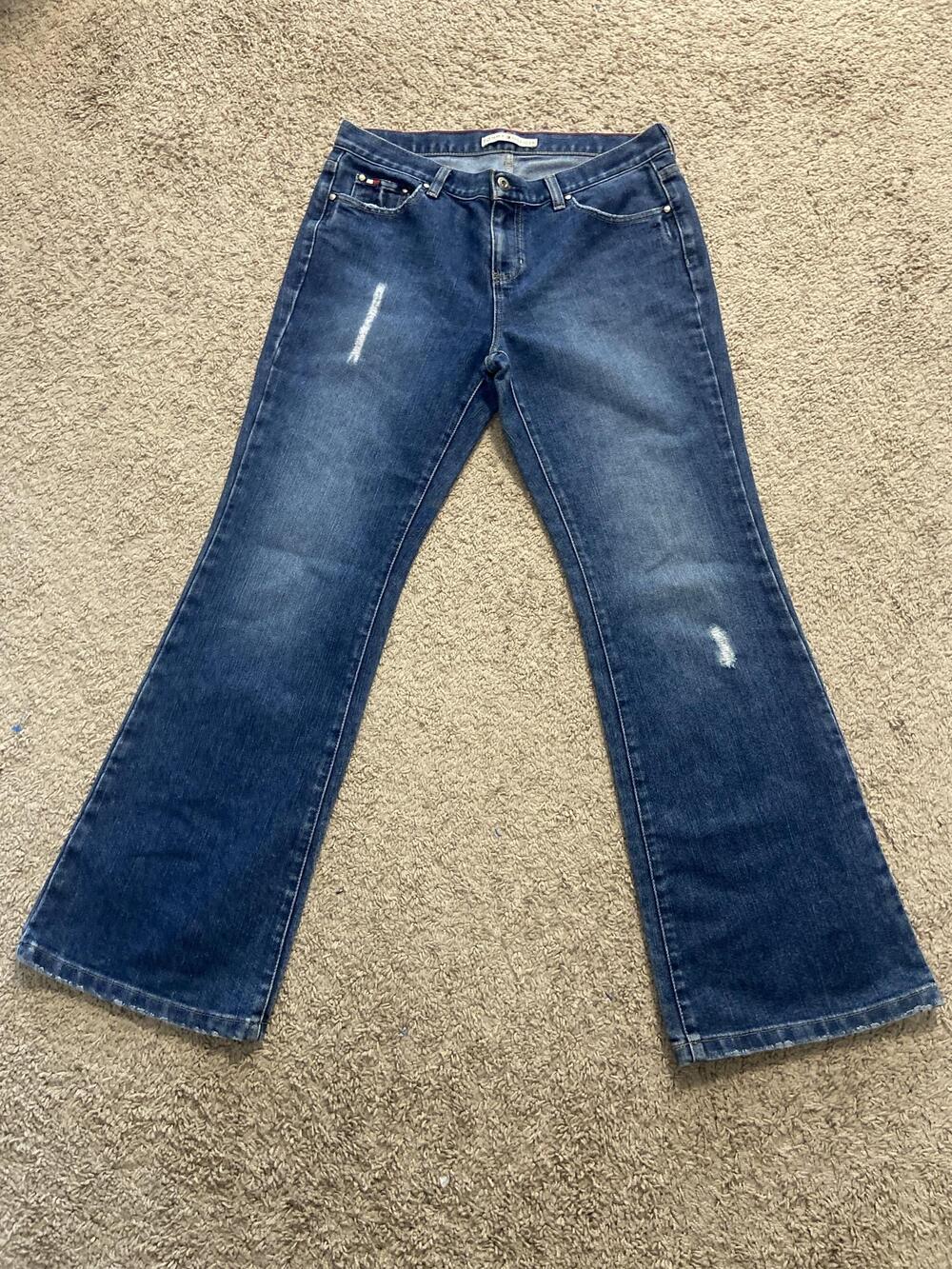 Tommy Hilfiger Jeans Womens 32 Blue Bootcut Mid Rise Distressed Denim Pants